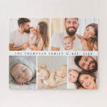 Aangepaste Familie foto Collage jaar Gepersonalise Legpuzzel<br><div class="desc">Creëer een gepersonaliseerde grote legpuzzel met een 5-foto familie collage voor een onvergetelijk en boeiend geschenk. Deze aangepaste puzzel toont vijf van je favoriete familiefoto's in een prachtige galerijindeling, die vreugde en nostalgie brengen terwijl je het samenvoegt. Ideaal voor familiebijeenkomsten, kerstcadeaus of speciale gelegenheden, deze puzzel is zowel een leuke...</div>
