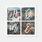 Aangepaste Familie Foto Collage Penseel Script HOM Servetten (Voorkant)