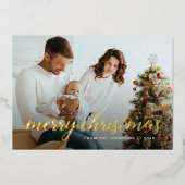 Aangepaste Familie Foto Gouden Folie Vrolijk Kerst Folie Feestdagenkaart (Voorkant)
