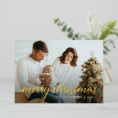 Aangepaste Familie Foto Gouden Folie Vrolijk Kerst Folie Feestdagenkaart (Staand Voorkant)