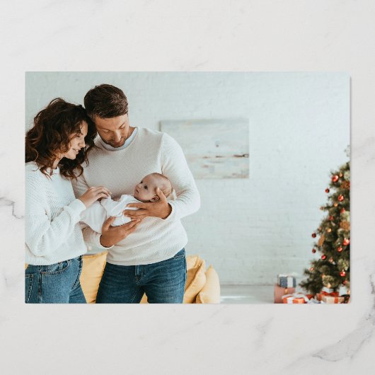 Aangepaste Familie Foto Gouden Folie Vrolijk Kerst Folie Feestdagenkaart (Achterkant)