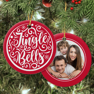 Aangepaste familie foto Jingle Bells kerstrood Keramisch Ornament