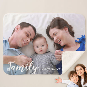 Aangepaste familie foto modern script aangepast sherpa deken
