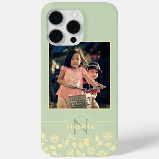 Aangepaste familie foto-monogram naam pastel groen Case-Mate iPhone case (Achterkant)