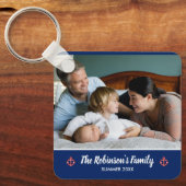 Aangepaste familie foto Nautical Marine Navy Blue Sleutelhanger (Voorkant)
