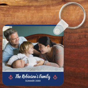 Aangepaste familie foto Nautical Marine Navy Blue Sleutelhanger