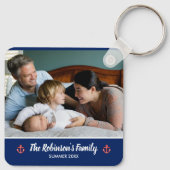 Aangepaste familie foto Nautical Marine Navy Blue Sleutelhanger (Achterkant)