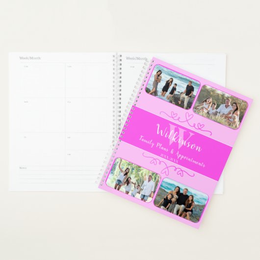 Aangepaste Familie Foto Roze Ontwerp Afspraak Planner (Display)