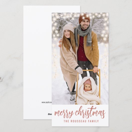 Aangepaste familie foto wintersneeuwblaaslicht feestdagenkaart (Voorkant / Achterkant)