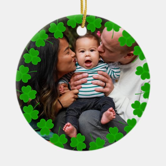 Aangepaste familie fotoklaver St Patrick's Day Keramisch Ornament (Voorkant)
