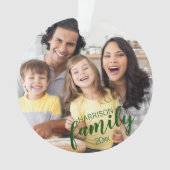 Aangepaste FAMILIE Groene Script 2 Foto Aandenken Ornament (voorkant)