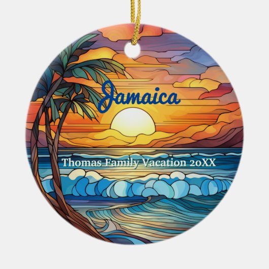 Aangepaste familie Jamaica Trip Faux Glas in lood Keramisch Ornament (Voorkant)