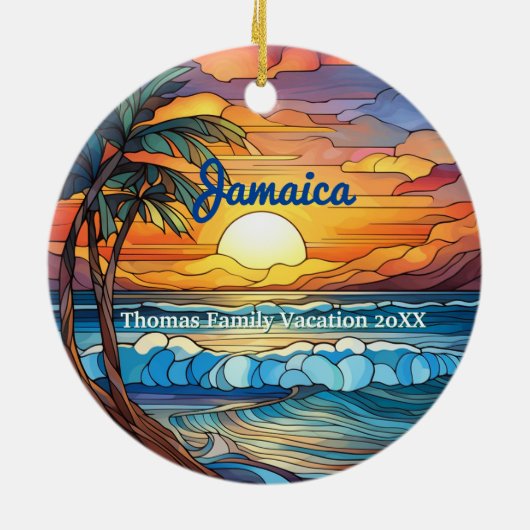 Aangepaste familie Jamaica Trip Faux Glas in lood Keramisch Ornament (Achterkant)