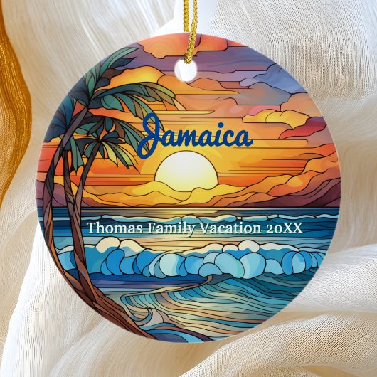 Aangepaste familie Jamaica Trip Faux Glas in lood Keramisch Ornament