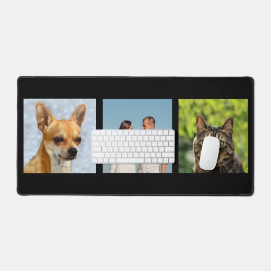 Aangepaste familie, kat en hond foto's op zwart bureaumat (Keyboard & Muis)