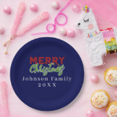 Aangepaste familie kerst blauw papier Bord (Feest)