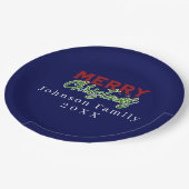 Aangepaste familie kerst blauw papier Bord (Gekanteld)