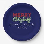 Aangepaste familie kerst blauw papier Bord (Voorkant)