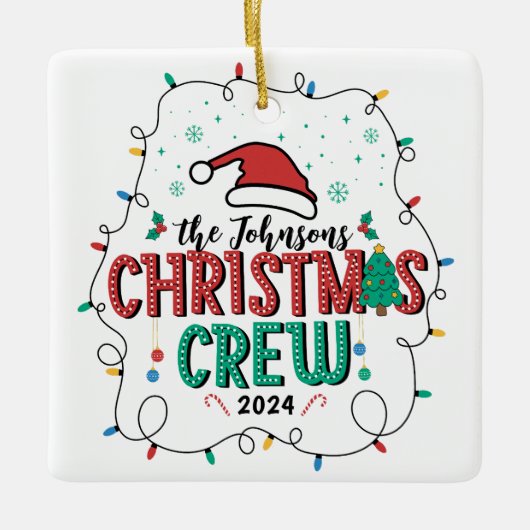 Aangepaste Familie Kerst Crew Groep Matching Naam Keramisch Ornament (Voorkant)