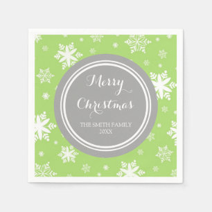 Aangepaste Familie Kerst Groene Sneeuwvlokken Serv Servetten