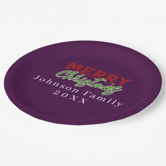 Aangepaste Familie Kerst Paarse Papier Bord (Gekanteld)