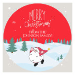 Aangepaste familie Kerst stickers<br><div class="desc">Vier het vakantieseizoen met deze charmante aangepaste familie Kerst stickers. Met een feestelijke rode achtergrond en een vrolijk kerstmanmotief, zijn deze stickers ideaal om een persoonlijk tintje aan uw vakantiewensen toe te voegen. Het besneeuwde landschap en de elegante typografie maken dit ontwerp zowel warm als uitnodigend, terwijl de speelse illustratie...</div>