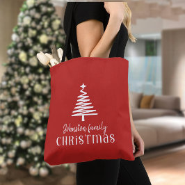 Aangepaste familie kerstboom eenvoudige rood tote bag