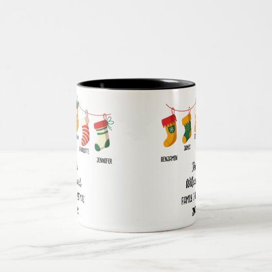 Aangepaste familie kerstkousen 5 namen tweekleurige koffiemok (Center)