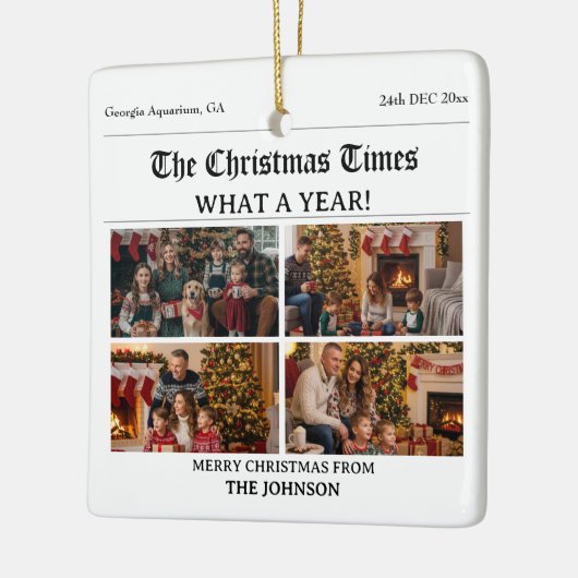 Aangepaste Familie Kerstkrant Fotocollage Keramisch Ornament (Links)