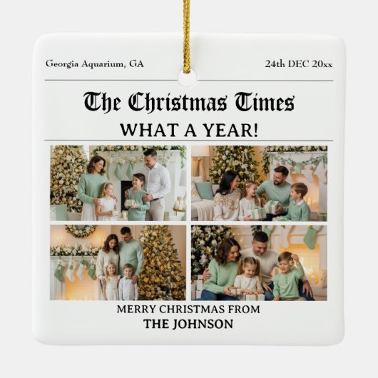 Aangepaste Familie Kerstkrant Fotocollage Keramisch Ornament (Achterkant)