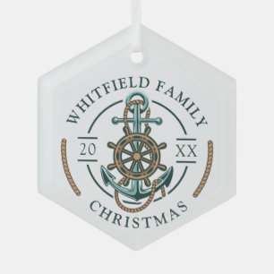 Aangepaste familie Kerstmis nautische vakantie Glas Ornament