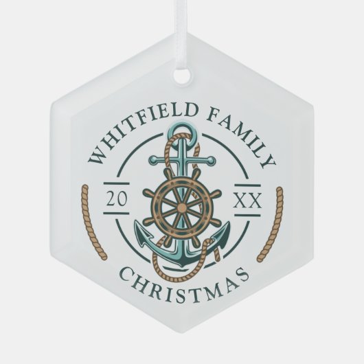 Aangepaste familie Kerstmis nautische vakantie Glas Ornament (Voorkant)