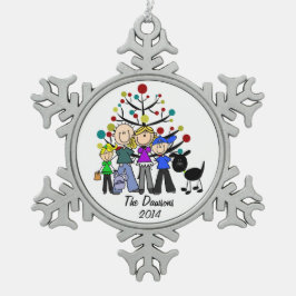 Aangepaste familie met zwarte hond Snowflake-versi Tin Sneeuwvlok Ornament
