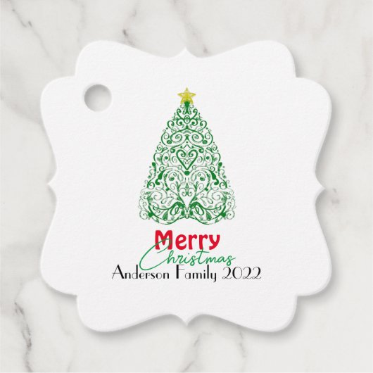 Aangepaste familie moderne lineaire kerstboom bedankjes labels (Voorkant)