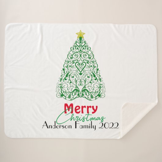 Aangepaste familie moderne lineaire kerstboom sherpa deken (Voorkant (horizontaal))