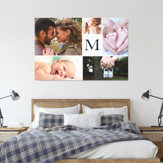 Aangepaste familie monogram fotocollage canvas afdruk (Insitu (Slaapkamer))