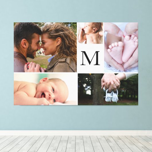Aangepaste familie monogram fotocollage canvas afdruk (Insitu (Houten vloer))