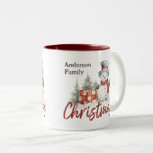 Aangepaste Familie Monogram Naam Kerstmis Tweekleurige Koffiemok (Voorkant rechts)