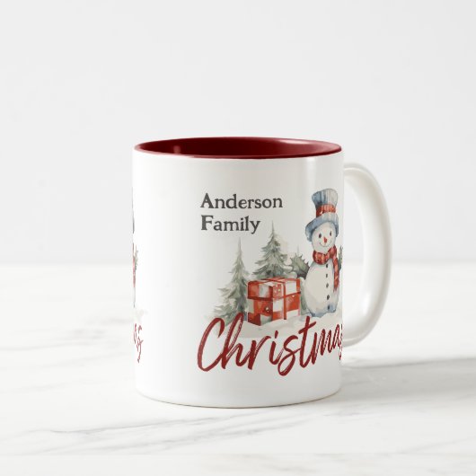 Aangepaste Familie Monogram Naam Kerstmis Tweekleurige Koffiemok (Voorkant rechts)
