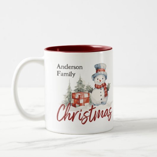 Aangepaste Familie Monogram Naam Kerstmis Tweekleurige Koffiemok (Links)