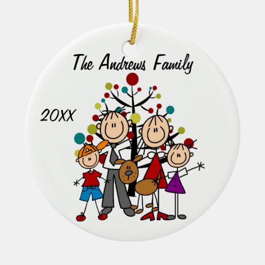 Aangepaste familie ouders, jongen, meisje, honden- keramisch ornament (Voorkant)