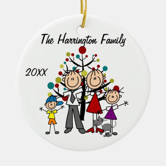 Aangepaste Familie Ouders, Meisje, Jongen, Kat Orn Keramisch Ornament (Voorkant)