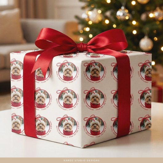 Aangepaste Familie Pet Foto Vrolijk Kerstmis Cadeaupapier