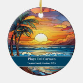 Aangepaste familie Playa del Carmen Beach Vakantie Keramisch Ornament (Achterkant)