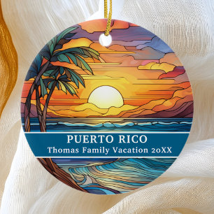 Aangepaste familie Puerto Rico reis Faux Glas in l Keramisch Ornament