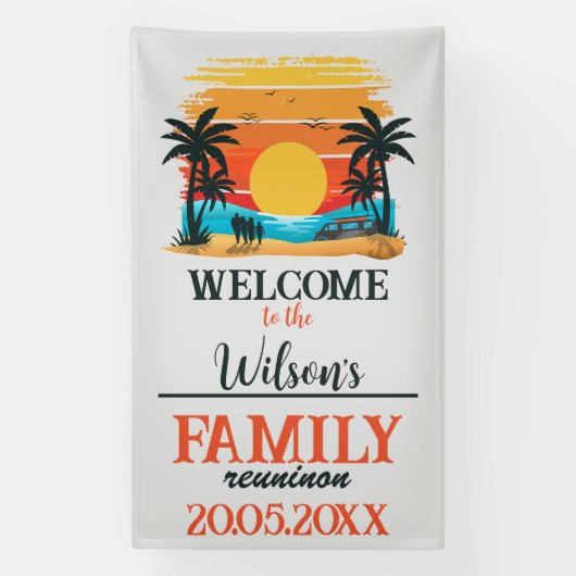 Aangepaste familie reünie strand zonsondergang pal spandoek (Verticaal)
