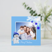 Aangepaste Familie & Sneeuwman op Hemelblauwe Kers (Staand voorkant)