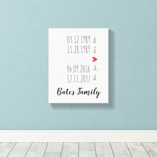 Aangepaste familie speciale datums kunst aan de mu canvas afdruk (Insitu (Houten vloer))