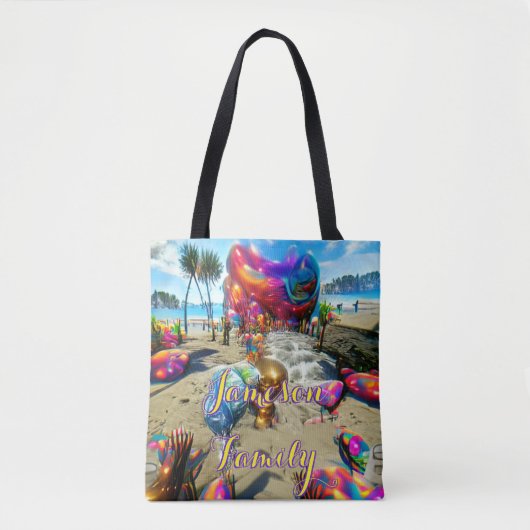 Aangepaste Familie Strand Canvas tas met Zand Welk (Voorkant)