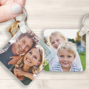 Aangepaste familie twee foto dubbelzijdige foto sleutelhanger